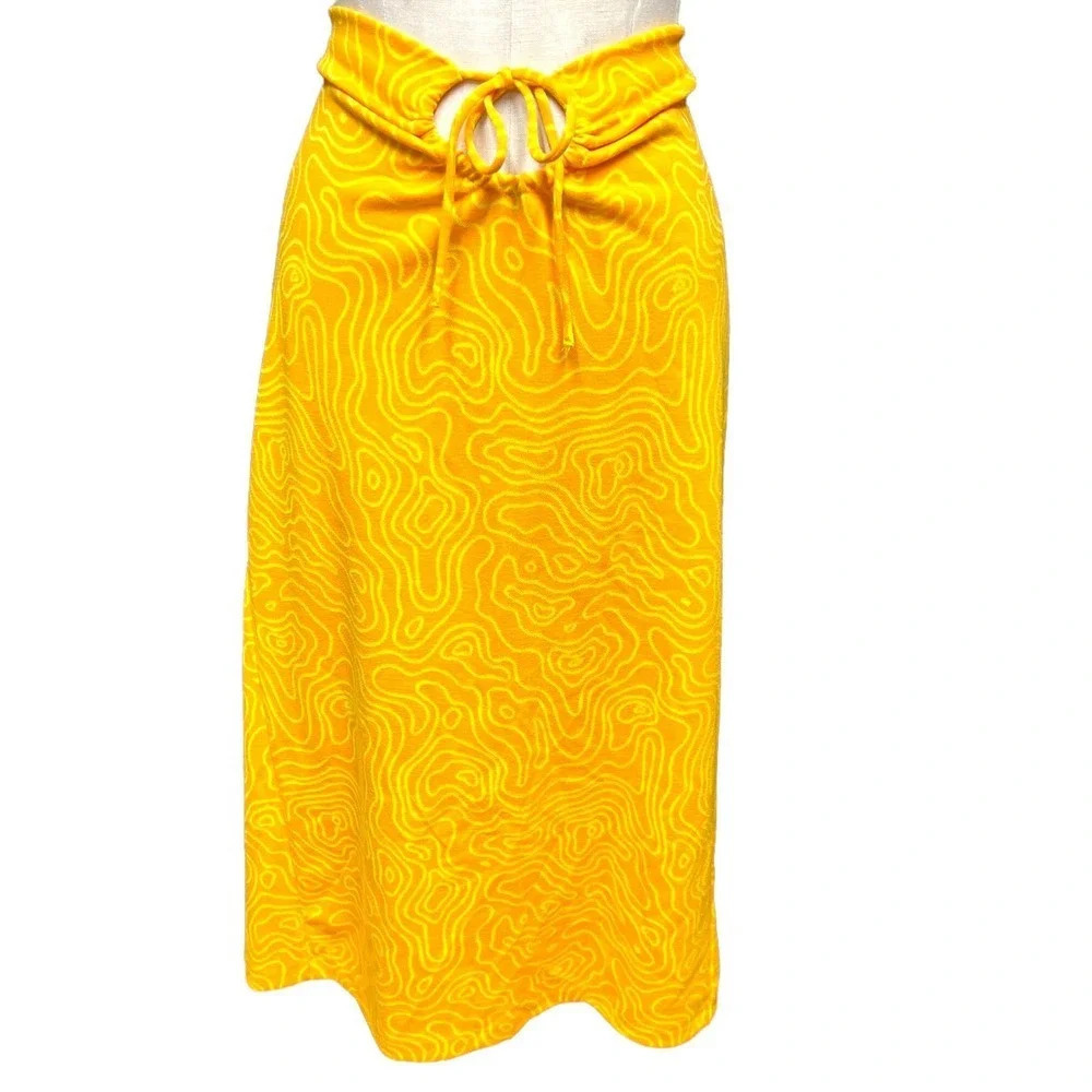Zara Orange Abstract‎ Printed Cutout Tie Waist Midi Skirt Size Large
